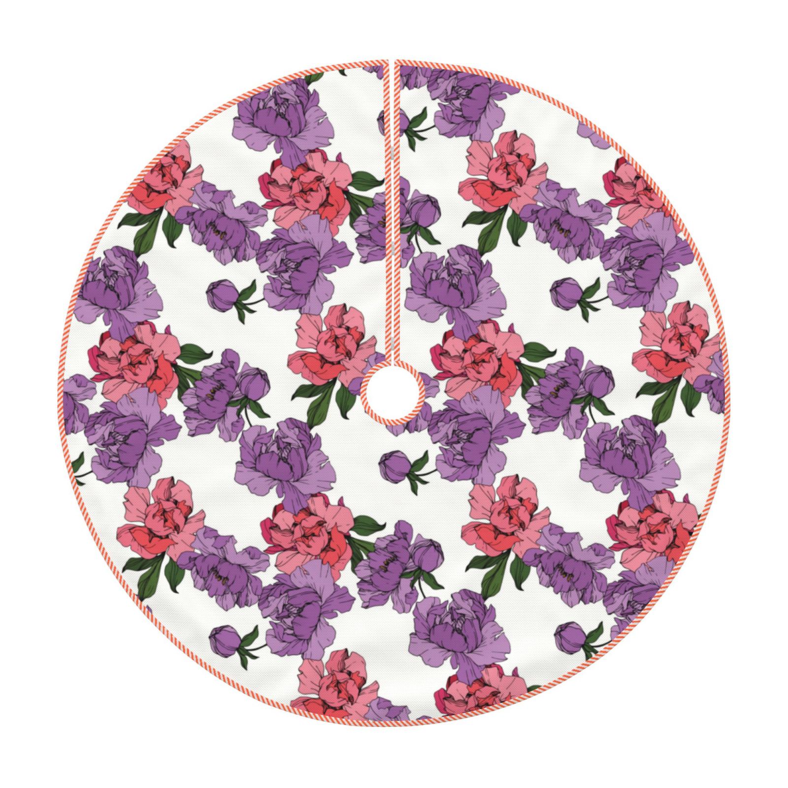 Daiia Peonies Drawing Merry Christmas Tree Skirt , Xmas Large Laceup