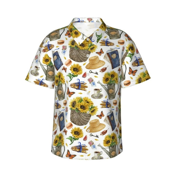 Daiia Picnic Hawaiian Shirt for Men Gentle Cotton Regular Short Sleeve Casual-Small