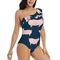 thumbnail image 1 of Daiia Pig 1 Women's One Piece Swimsuits Personalized One Shoulder Swimwear Asymmetric Ruffle Bathing Suits-Medium, 1 of 8