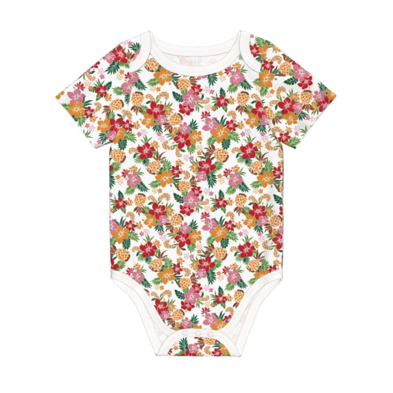 Daiia Pineapple Flower Printed Unisex-Baby Short Sleeve Onesies Bodysuits Baby Climbing Clothes Soft and Comfortable Romper with Expandable Shoulder Design-18 Months