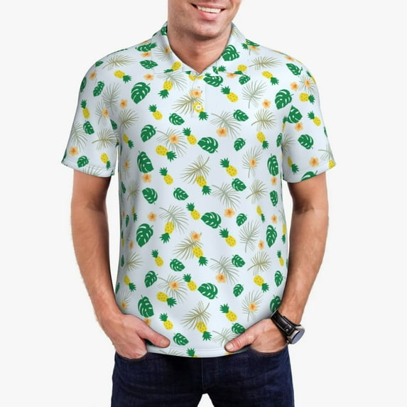 Daiia Pineapple Pattern Men’s Polo Shirts,Solid Deck Shirt,Classic Fit, Breathable Cotton Polo for Casual and Sport Wear-X-Large