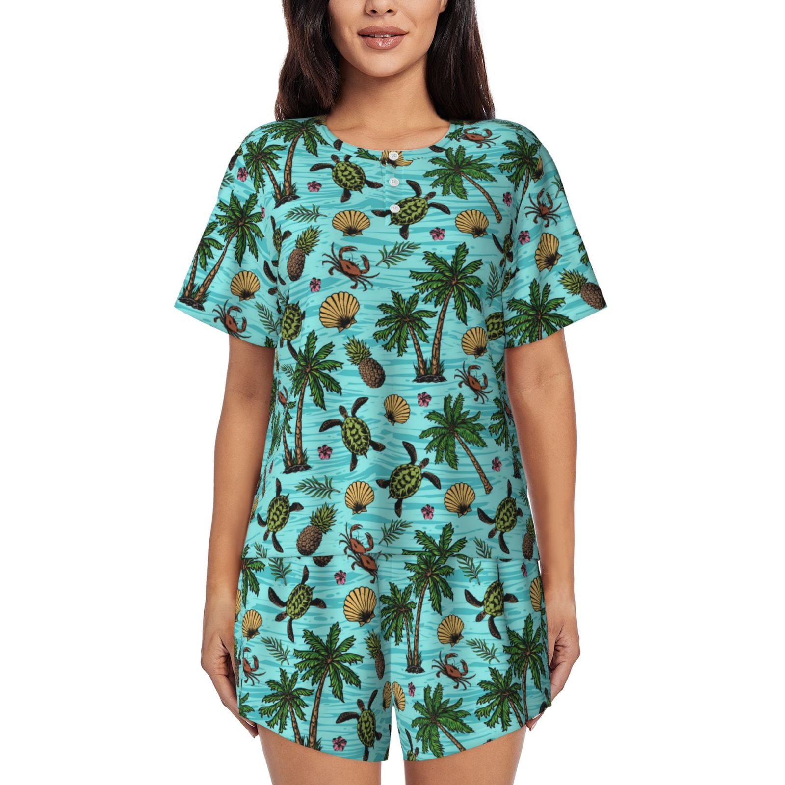 Pineapple Palms - Drift Set <br> Women's Embroidered T-shirt & Cotton Pajama