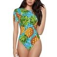 thumbnail image 1 of Daiia Pineapple print Women's Crew Neck Short Sleeve Bodysuit Fashion Tops Fit Casual Basic Extender Bodysuit-Large, 1 of 9