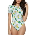 thumbnail image 1 of Daiia Pineapple print Women's Crew Neck Short Sleeve Bodysuit Fashion Tops Fit Casual Basic Extender Bodysuit-Small, 1 of 9