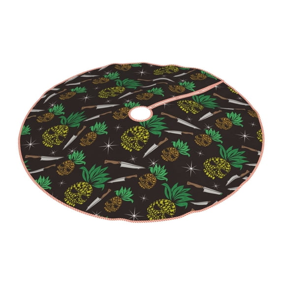 Daiia Pineapples Drawing Merry Christmas Tree Skirt , Xmas Large Lace-up Tree Skirt, Santa Snowflakes Rustic Home Decorations New Year Party Farmhouse Decor-30"