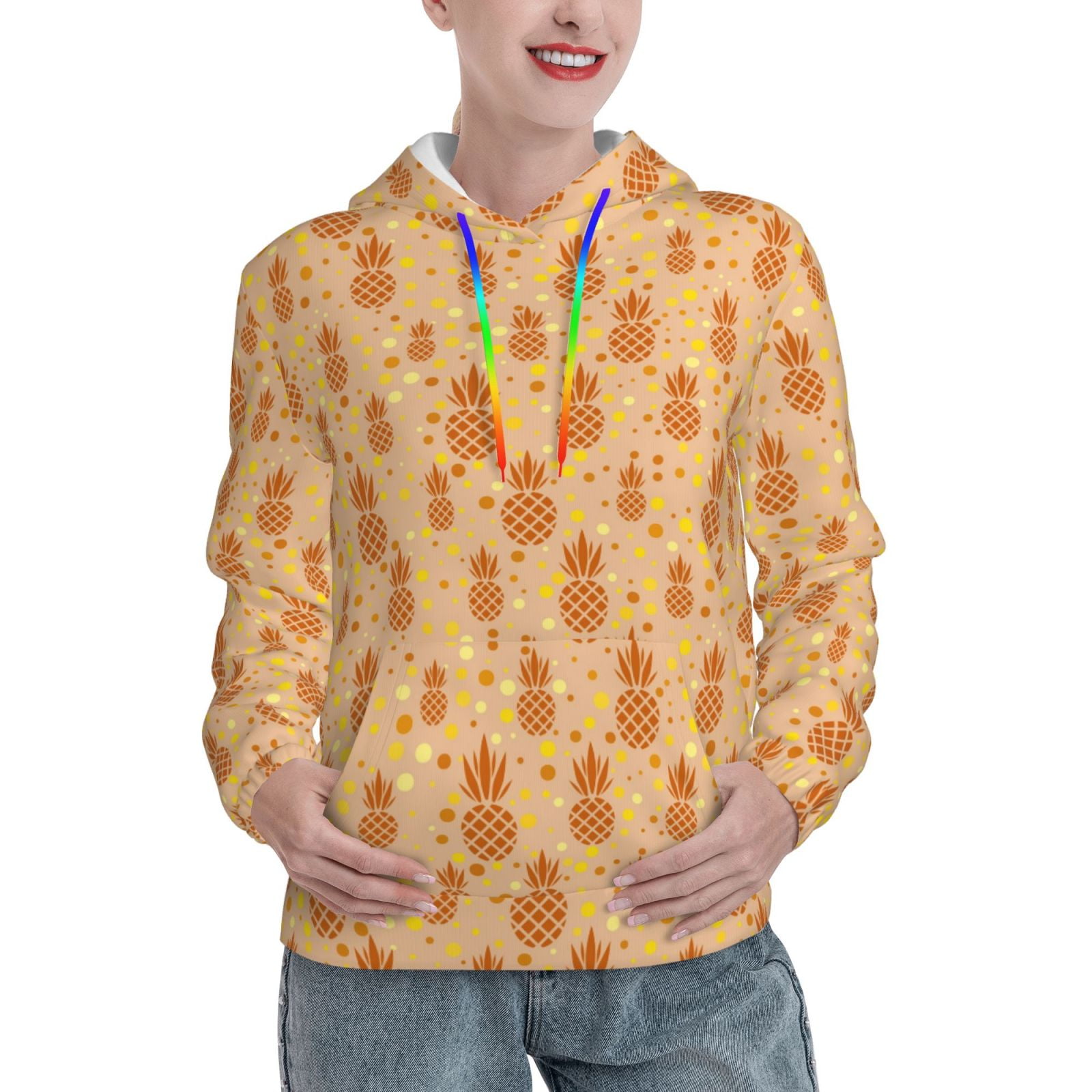 Women Pink Cutting Pineapple Hoodie Dress Print