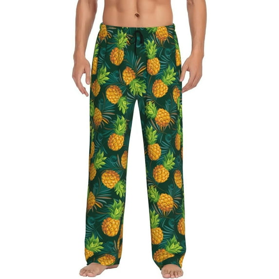 Daiia Pineapples with Palm Leaves Men's Sleep Pant with Pockets and Drawstring,Pajama Pants-Large