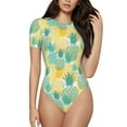 thumbnail image 1 of Daiia Pineapples1 print Women's Crew Neck Short Sleeve Bodysuit Fashion Tops Fit Casual Basic Extender Bodysuit-X-Large, 1 of 9