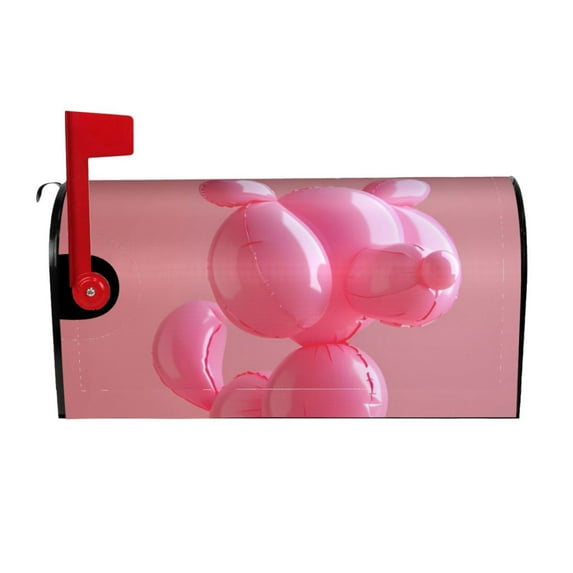 Daiia Pink Balloon Puppy Art Mailbox Cover , Magnetic Welcome Mailbox Wraps Post Letter Box Cover for Garden Yard Home Decor-25.5x21 in