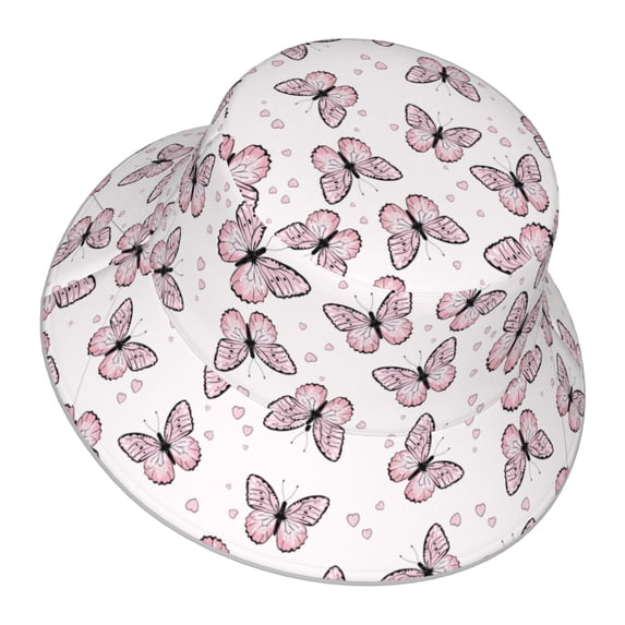 Daiia Pink Butterflies (2) Pattern Bucket Hat - Trendy Cotton Sun Hat for Beach, Golf, Fishing - Fun Outdoor Vacation Boonie for Men and Women