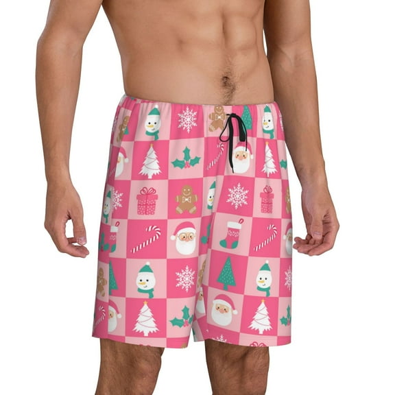 Daiia Pink Christmas Cheer Mens Woven Stretch Pajama Short,Short Pajama Pants-Large