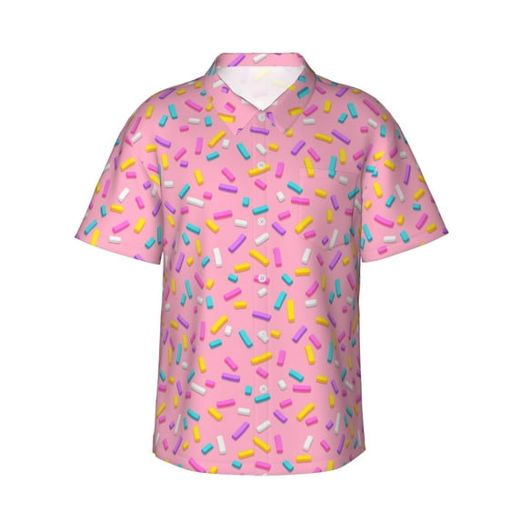 Daiia Pink Donut Hawaiian Shirt for Men Gentle Cotton Regular Short Sleeve Casual-Large