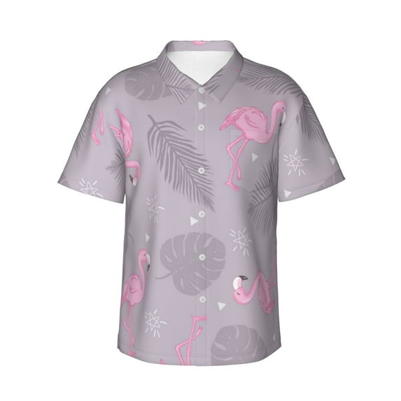 Daiia Pink Flamingo Hawaiian Shirt for Men Gentle Cotton Regular Short Sleeve Casual-Small