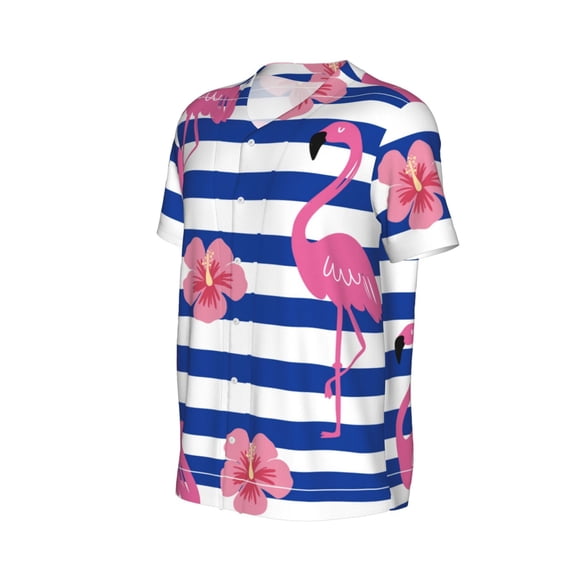 Daiia Pink Flamingo Mens Baseball Jersey Button Down Shirts Short Sleeve Sports Uniforms-Medium