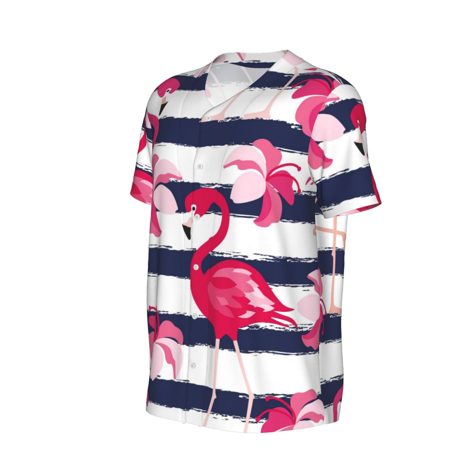 Daiia Pink Flamingos Mens Baseball Jersey Button Down Shirts Short ...