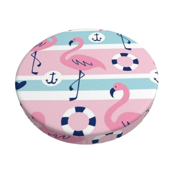 Daiia Pink Striped Flamingo Stool Covers Round,Round Bar Stool Covers Waterproof Bar Chair Covers Washable Stool Cushion Slipcover for 12-14 Inch Chair-13 inch