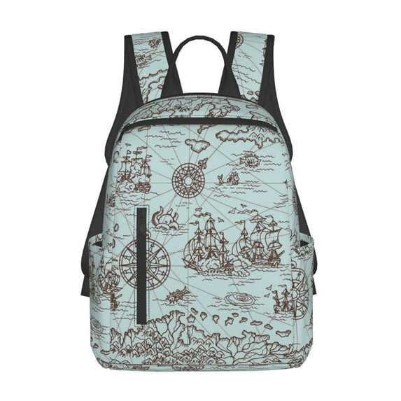Daiia Pirate Adventure Map School Backpack for Men and Women Lightweight Backpack Durable Backpack Water-Resistant,Travel,Work Bag