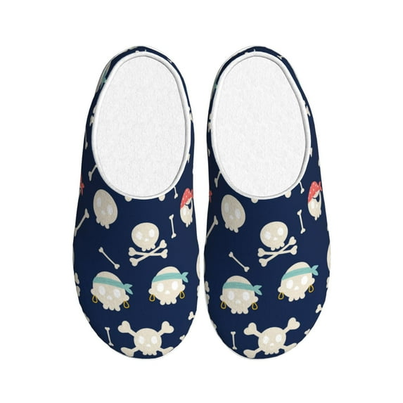 Daiia Pirate Skulls 1 Print Women’s Fuzzy Slippers Memory Foam Lightweight House Shoes Cozy Loafer Flannel House Shoes-35/36