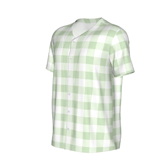 Daiia Pistachio Green Checkboard Mens Baseball Jersey Button Down Shirts Short Sleeve Sports Uniforms-X-Large