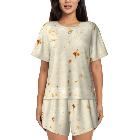 Daiia Pita Tortilla Pattern Womens Pajama Sets Short Sleeve Pajamas for Women Sets Soft Lounge Sets Casual Round Neck Sleepwear PJS-Large