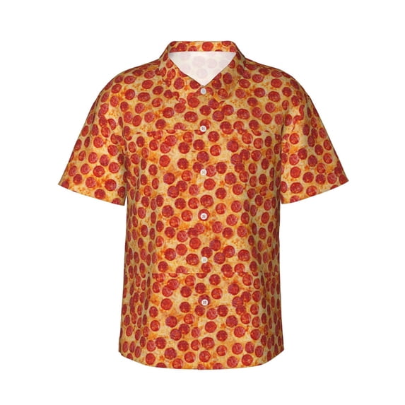 Daiia Pizza Hawaiian Shirt for Men Gentle Cotton Regular Short Sleeve Casual-X-Large