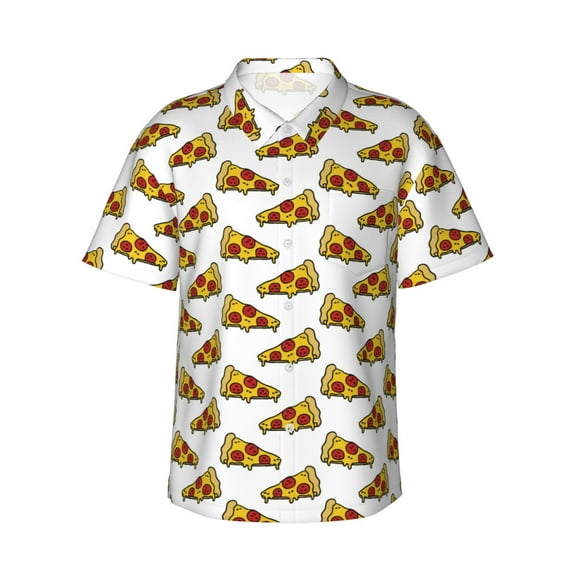 Daiia Pizza Hawaiian Shirt for Men Gentle Cotton Regular Short Sleeve Casual-XX-Large