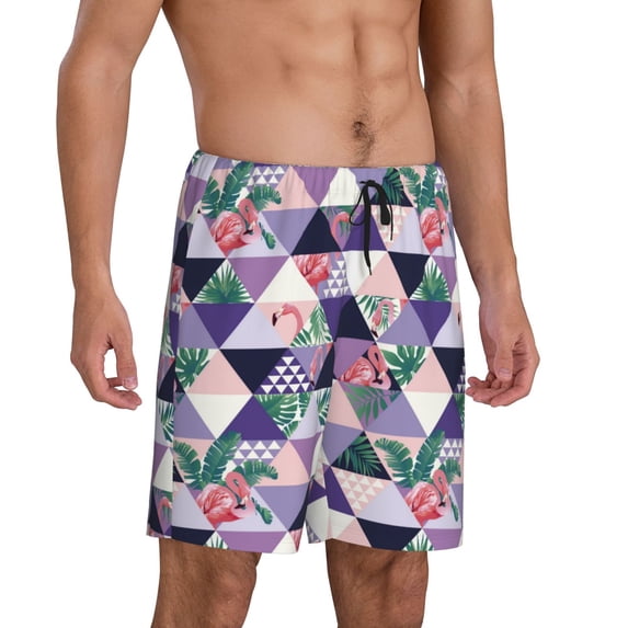 Daiia Plaid Flamingo Mens Woven Stretch Pajama Short,Short Pajama Pants-3X-Large