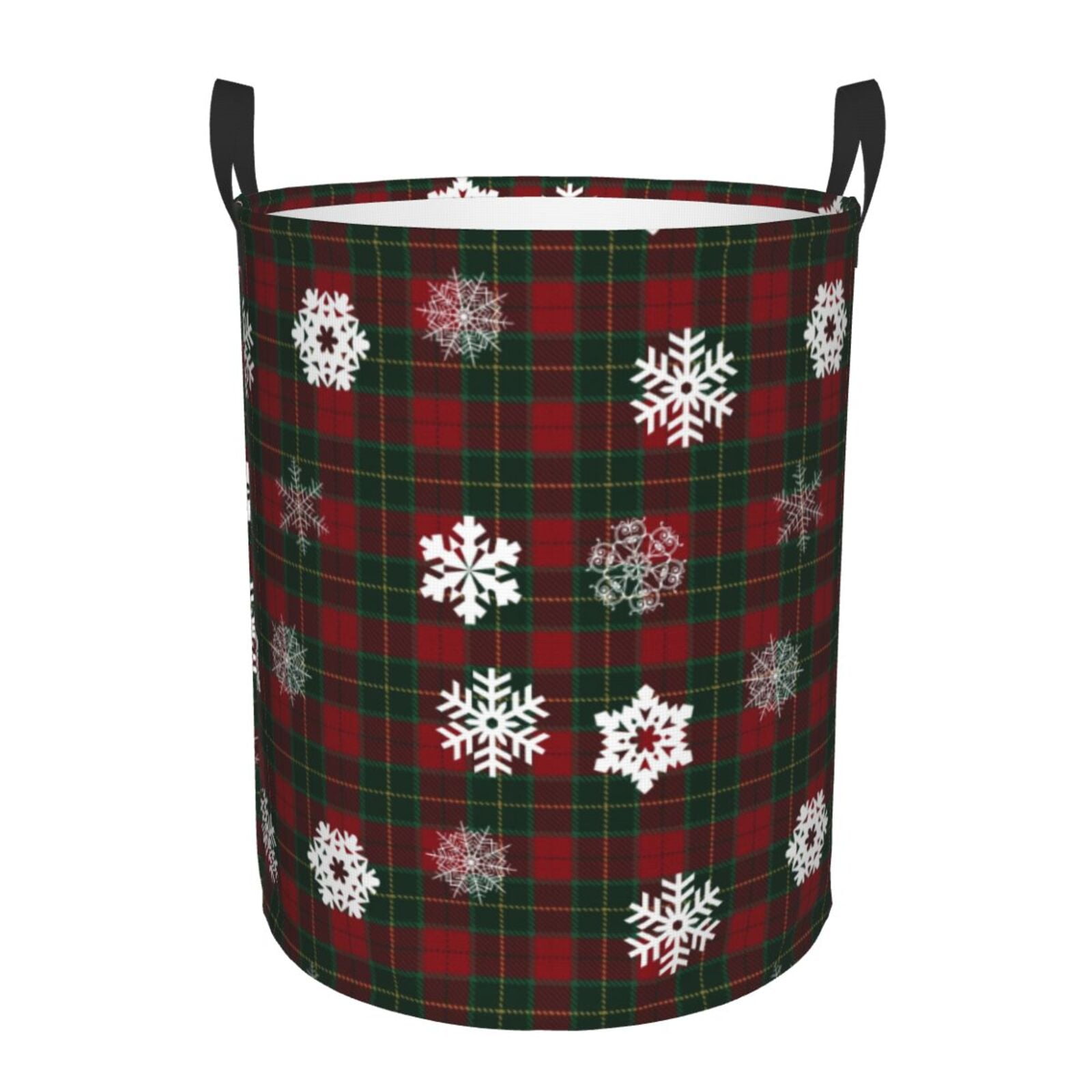 Daiia Plaid Snowflakes Festive Round Laundry Basket with Handles