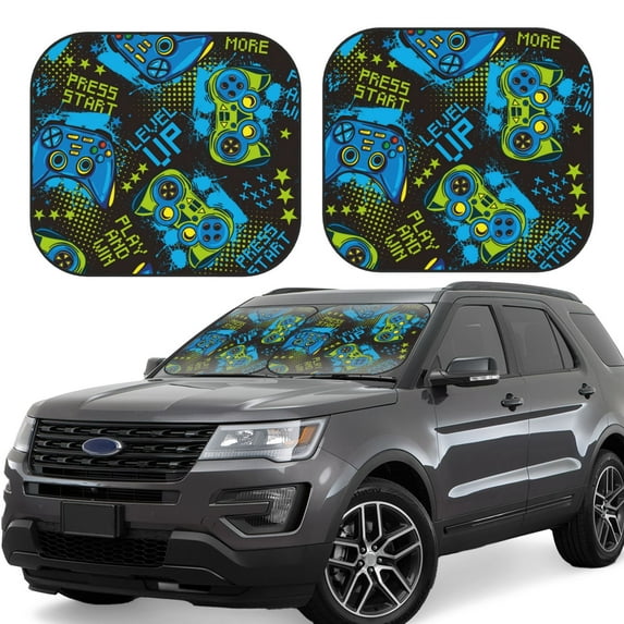Daiia Play Game 2PCS Car Windshield Sun Shade, Foldable Sun Shield for Car Front Window, Auto Sun Blocker Visor Protector Universal for Truck SUV Pickup-Medium