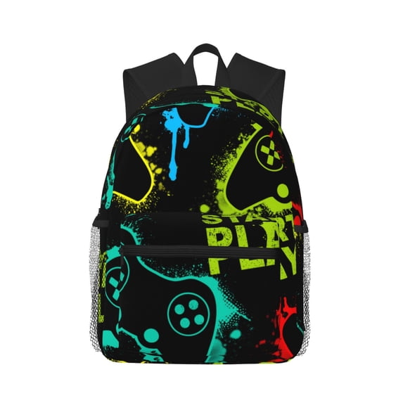Daiia Play Game Start School Backpack for Men Women, Unisex Large Waterproof Bookbag Schoolbag Casual Daypack for High School/College/Teens/Travel/Work Black