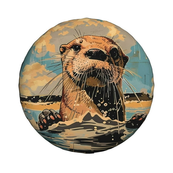 Daiia Playful Otter Tropical Beach Tire Covers , Travel Trailer Camper Truck SUV Motorhome Waterproof Wheel Cover, Sun Rain Snow Protector-14 inch