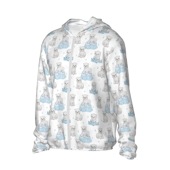 Daiia Playful Polar Bear Pals UPF 50+ Sun Protection Hoodie Jacket Lightweight Long Sleeve Sun Shirt for Women Men with Pocket Hiking Outdoor-3X-Large