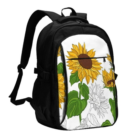 Daiia Plump Sunflower And Sketch Pattern USB Charging Backpack for Men and Women, Anti-Theft Backpack,Travel Backpack,School Backpack,College Backpack,Laptop Backpack