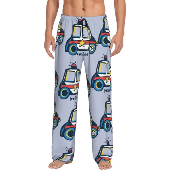 Daiia Police Car Men's Sleep Pant with Pockets and Drawstring,Pajama Pants-Large
