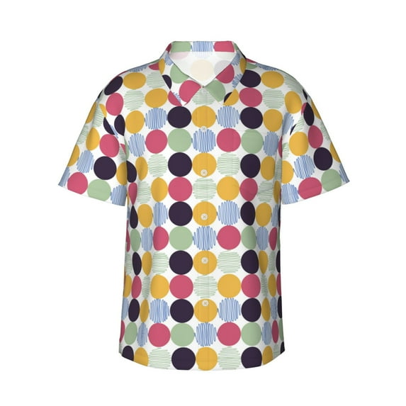 Daiia Polka Dot Hawaiian Shirt for Men Gentle Cotton Regular Short Sleeve Casual-X-Large