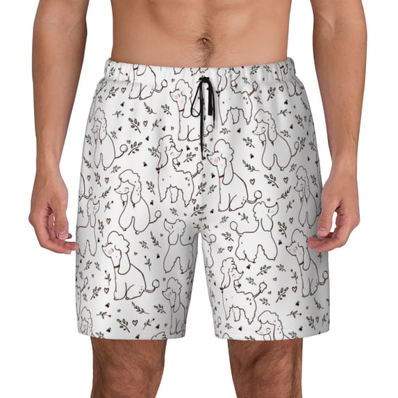 Daiia Poodle Dog Mens Swim Trunks Swim Shorts Quick Dry Swim Shorts with Mesh Lining Pockets-Small