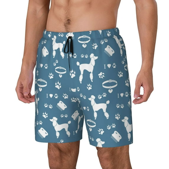 Daiia Poodle Dog Mens Swim Trunks Swim Shorts Quick Dry Swim Shorts with Mesh Lining Pockets-Small
