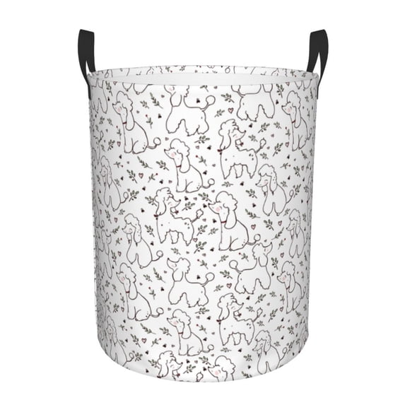 Daiia Poodle Dog Round Laundry Basket with Handles Thickened Waterproof Circular hamper,Dirty Clothes Storage Basket for Bedroom,Bathroom,College Dorm-