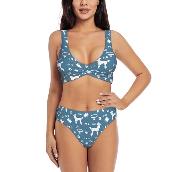 Daiia Poodle Dog Women's Bikini Set Two Piece Swimsuit High Waisted Bikini Adjustable Straps Bikini Perfect for Beach, Pool, and Summer Vacation-X-Large