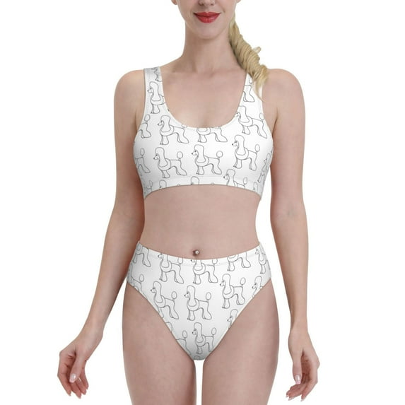 Daiia Poodle Dog printed 2 piece Swimsuit Bikinis for Women High Waisted Racerback Bathing Suits Summer Tummy Control Scoop Neck Swimwear-X-Large