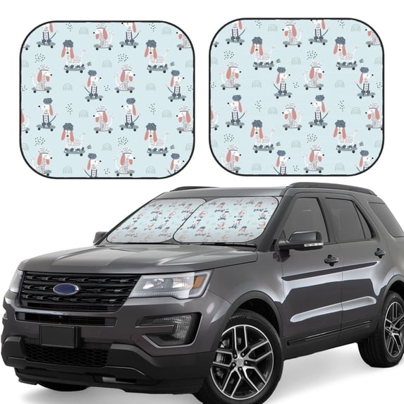 Daiia Poodle Playing Skateboard 2PCS Car Windshield Sun Shade, Foldable Sun Shield for Car Front Window, Auto Sun Blocker Visor Protector Universal for Truck SUV Pickup-Small