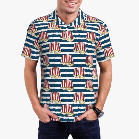 Daiia Popcorn Pattern Men’s Polo Shirts,Solid Deck Shirt,Classic Fit, Breathable Cotton Polo for Casual and Sport Wear-Medium