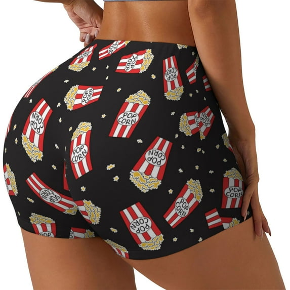 Daiia Popcorn Pattern Women's Workout Shorts Biker Shorts - High Waisted Workout Spandex Tummy Control Gym Running Yoga Shorts-Small