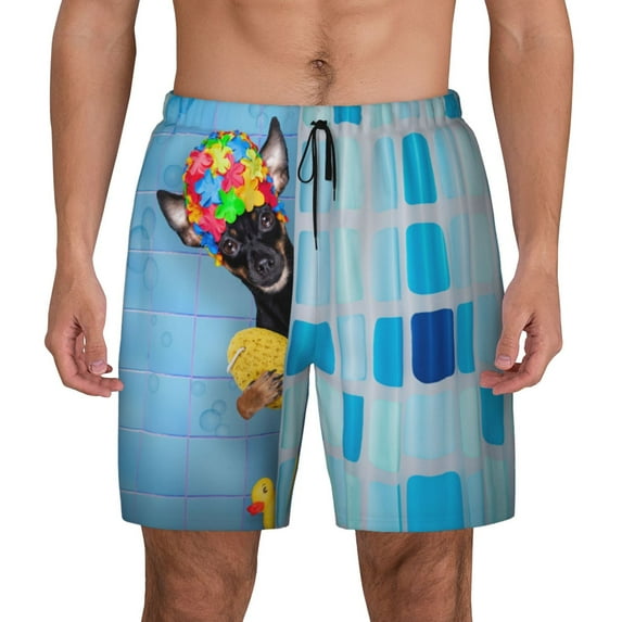 Daiia Prague Ratter Dog in Bathtub Mens Swim Trunks Swim Shorts Quick Dry Swim Shorts with Mesh Lining Pockets-3X-Large