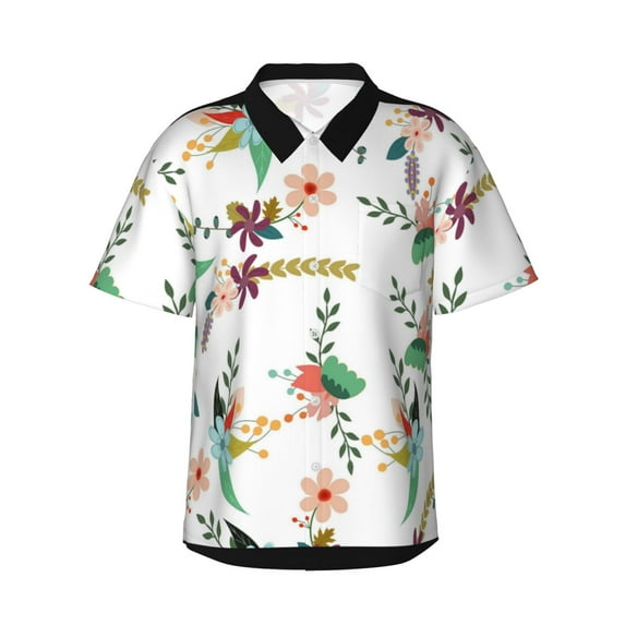 Daiia Pretty Floral With Leaves Hawaiian Shirt for Men Gentle Cotton Regular Short Sleeve Casual-XX-Large