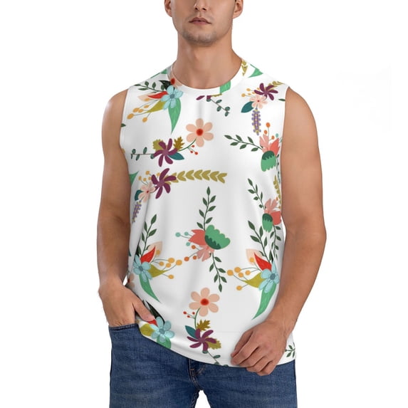 Daiia Pretty Floral With Leaves Printed Men's Tank Tops,Casual Soft Sleeveless Gym Muscle Shirts Bodybuilding Tee-3X-Large