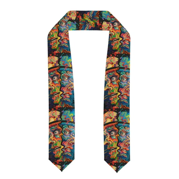 Daiia Psychedelic Faces Colorful Pattern Graduation Shawl Stole – Satin Graduation Stole Academic Stole Non-Slip Design-Flattened