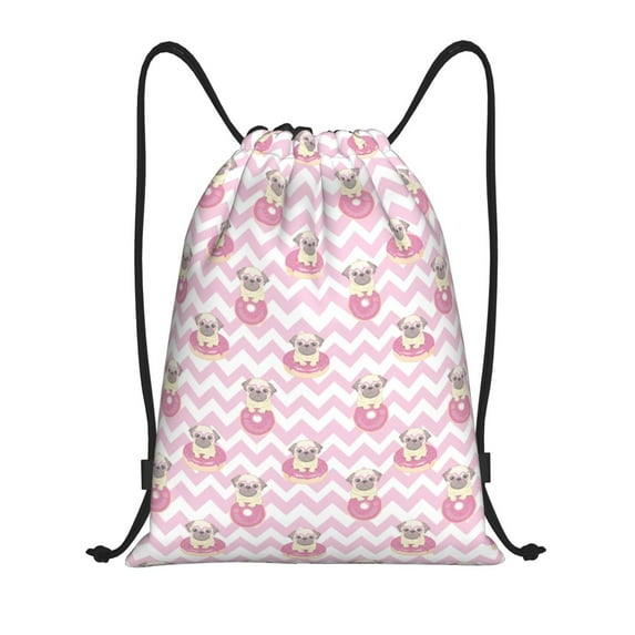 Daiia Pug And Donut Pattern Drawstring Backpack, Gym Bag, Lightweight Backpack, Water-Resistant Bag Travel Sports Backpack, Fitness Bag, Yoga Bag-Small
