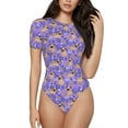 thumbnail image 1 of Daiia Pugs and Flowers print Women's Crew Neck Short Sleeve Bodysuit Fashion Tops Fit Casual Basic Extender Bodysuit-XX-Large, 1 of 9