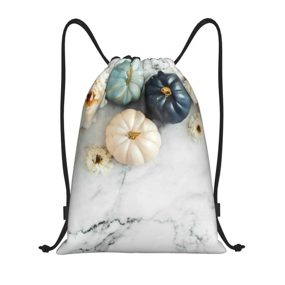Daiia Pumpkin And White Marble Pattern Drawstring Backpack, Gym Bag, Lightweight Backpack, Water-Resistant Bag Travel Sports Backpack, Fitness Bag, Yoga Bag-Medium